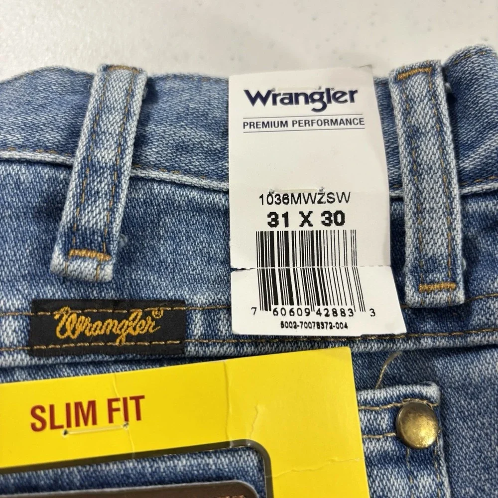 Wrangler 36MWZ Jeans Men 31x30 Blue Cowboy Cut Slim Stone Wash Performance Rodeo